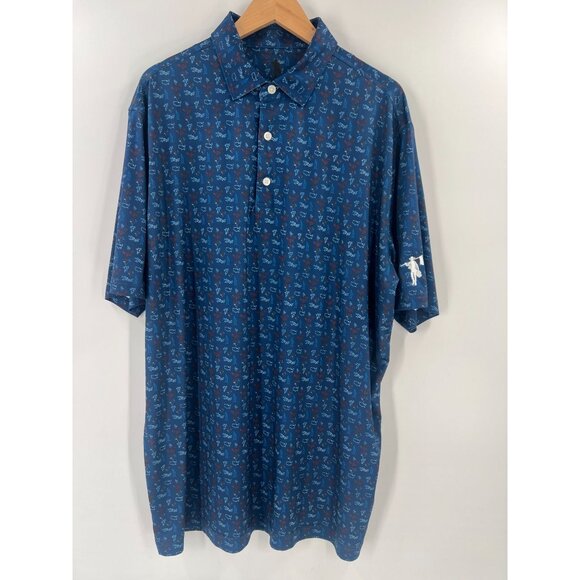 Thomas Adams Mens 2XL Blue Red USA Print Polyester Blend Golf Polo Shirt - Picture 1 of 10